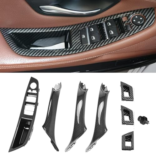 TTCR-II 7PCS Kompatibel Mit Türgriffe BMW 5er F10/F11,Fahrerseite Fensterschalter Armlehne+Ziehgriff der Beifahrertür+Fensterschalter Abdeckung für 5er 520 523 525 528 530 535 (2010-2016)-Kohlefaser von TTCR-II