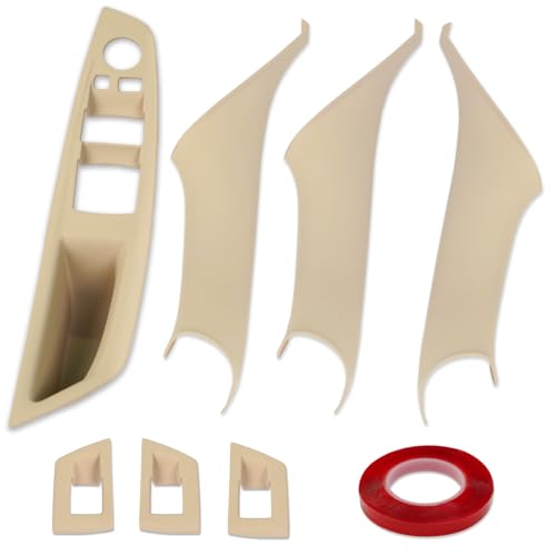 TTCR-II 7PCS Kompatibel mit BMW 5 Series F10/F11 Türgriff 2010-2016, Snap-on/Sticky-on BMW F10/F11 Türgriff Innen Fahrerseitige Fensterschalter Abdeckungen/Beifahrer Griff Links+Rechts-Beige von TTCR-II
