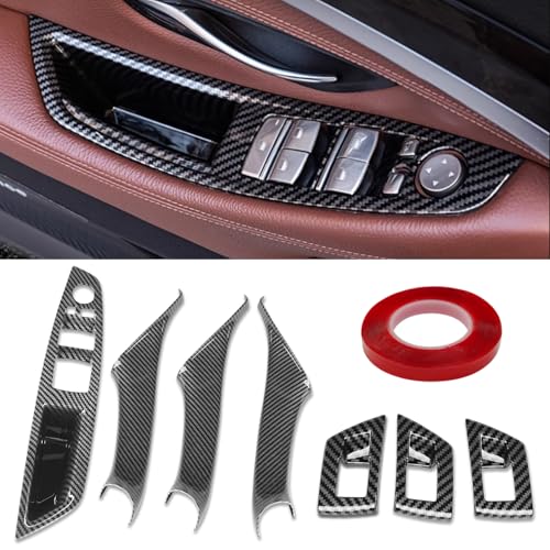 TTCR-II 7PCS Kompatibel mit BMW 5 Series F10/F11 Türgriff 2010-2016, Snap-on/Sticky-on BMW F10/F11 Türgriff Innen Fahrerseitige Fensterschalter Abdeckungen/Beifahrer Griff Links+Rechts-Carbon von TTCR-II