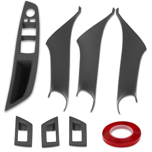 TTCR-II 7PCS Kompatibel mit BMW 5 Series F10/F11 Türgriff 2010-2016, Snap-on/Sticky-on BMW F10/F11 Türgriff Innen Fahrerseitige Fensterschalter Abdeckungen/Beifahrer Griff Links+Rechts-Schwarz von TTCR-II