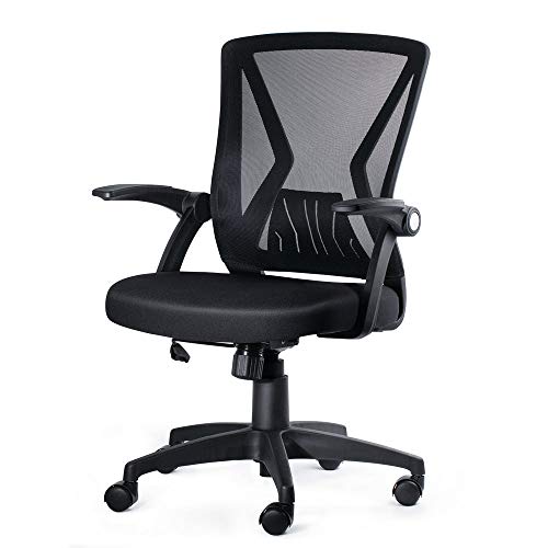 TTD TIANTIANDA Ergonomischer Drehstuhl mit mittlerer Rückenlehne, Netzstoff, höhenverstellbar, mit hochklappbaren Armen und Lendenwirbelstütze, groß, Schwarz von TTD TIANTIANDA