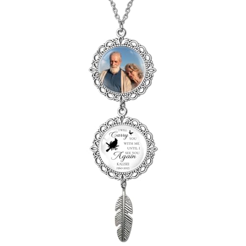 Personalisiertes Auto-Foto-Ornament, individuelle Gedenkgeschenke, Auto-Rückspiegel-Zubehör mit Bildtext I Will Carry You With Me Until I See You Again Trauergeschenk für den Verlust eines geliebten von TTFEVVGX