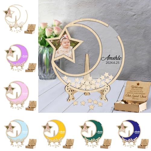 Personalisiertes Foto Babyparty Gästebuch Alternativen Custom Moon and Star Gästebuch Rahmen Benutzerdefinierter Name Datum Holz Andenken Rahmen Geschlecht Offenbarung Acryl Schwangerschaft Party von TTFEVVGX