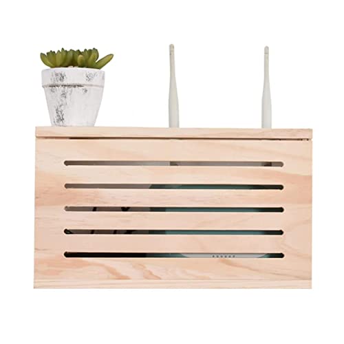 Natural Eco-Friendly Wooden Wireless WiFi Router Storage Box-Wooden Wireless Router Storage Box Wall Mounted Living Room Set Top Box Multifunction Storage Box,42CM von TTFFWW