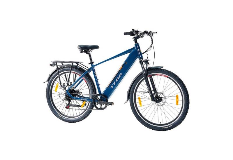 TTGO E-Bike Cityrad M300 720WH 55Nm 7 Gänge Drehmoment Sensor IP64 CE Damen und Herren, 7 Gang, Kettenschaltung, Heckmotor, 720 Wh, (mit abnehmbarem Akku, mit Akku-Ladegerät, mit Akku-Schlüssel), 27,5×2.1" Reifen, 100mm Gabel, LCD Display, 5 Stufen, StVZO-konform von TTGO