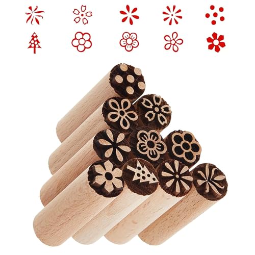 10 Teiliges Holzstempel Set Keramik DIY Handgeschnitzte Töpferwerkzeuge mit Blumen Und Geometrischen Mustern Stempel Ideal für Ton, Teig, Kekse (Stempel klein)​ von TTIAYAO