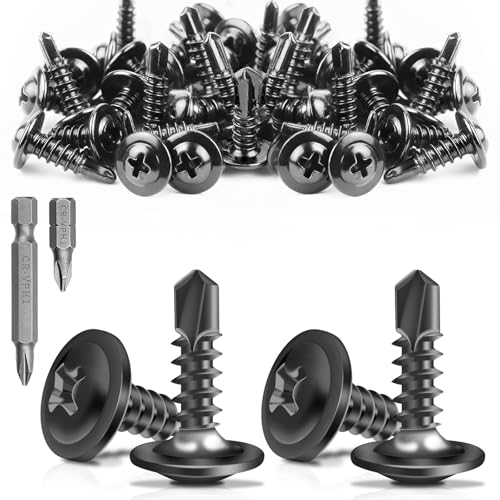200 x Blechschrauben Schwarze Schrauben Mit Kreuzschlitz + 2 Bits (24/49MM) Selbstschneidende Schrauben Edelstahl Trapezblechschrauben,Blechschrauben Sortiment Für Metall Und Holz (M4.2x16.8 MM) von TTIAYAO