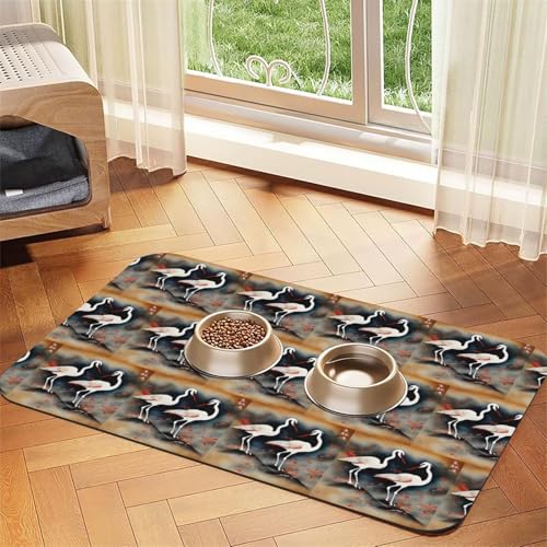 2 japanische Kraniche fliegende traditionelle Malerei Druck Haustier saugfähige Leder-Tischdecke für Hunde Katzen Futtermatte 60 x 40 cm 4 mm dick von TTIGLHOH