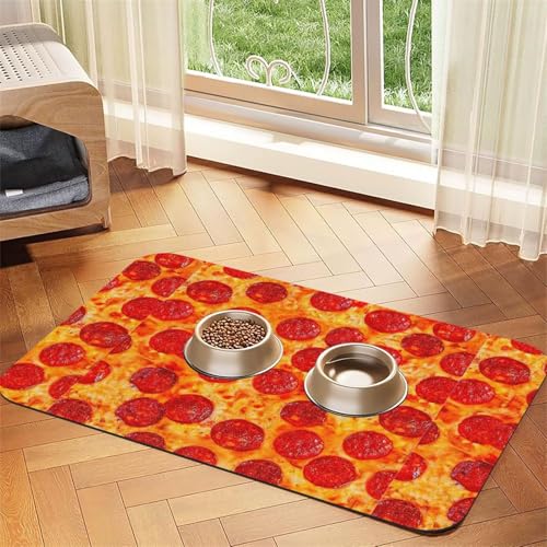 3D Pizza Pepperoni Druck Haustier saugfähige Leder-Tischdecke für Hunde Katzen Futtermatte 60 x 40 cm 4 mm dick von TTIGLHOH