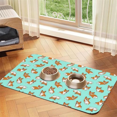 Corgi saugfähige Leder-Tischdecke für Hunde und Katzen, mit niedlichem Hundeaufdruck, 4 mm dick von TTIGLHOH