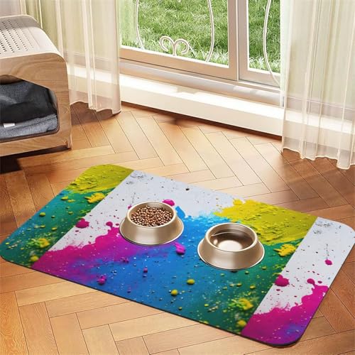 Farbspritzer, Hintergrunddruck, saugfähige Leder-Tischdecke für Hunde und Katzen, Futtermatte, 60 x 40 cm, 4 mm dick von TTIGLHOH