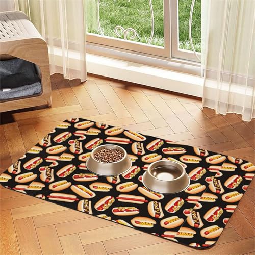 Fun Food Hot Dogs Druck Haustier saugfähige Leder-Tischdecke für Hunde und Katzen, Futtermatte, 60 x 40 cm, 4 mm dick von TTIGLHOH