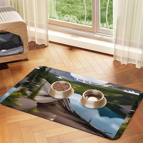 Gletscher-Nationalpark-Druck, saugfähige Leder-Tischdecke für Hunde und Katzen, Futtermatte, 60 x 40 cm, 4 mm dick von TTIGLHOH