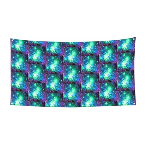 Grün-Blau-Violett-Galaxie-Druck, Halloween-Banner, perfekt für Halloween, Weihnachten, einseitiges Design, Party-Dekor-Zubehör von TTIGLHOH