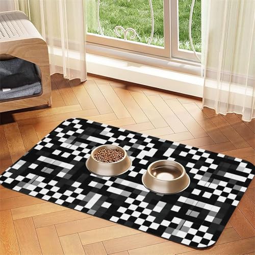 Haustier-Tischdecke mit kariertem Muster, saugfähig, für Hunde, Katzen, Futtermatte, 60 x 40 cm, 4 mm dick, Schwarz / Weiß von TTIGLHOH