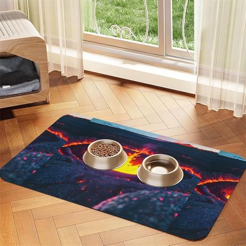 Kilauea saugfähige Leder-Tischdecke für Hunde und Katzen, Motiv: Vulkandruck, Futtermatte, 60 x 40 cm, 4 mm dick von TTIGLHOH