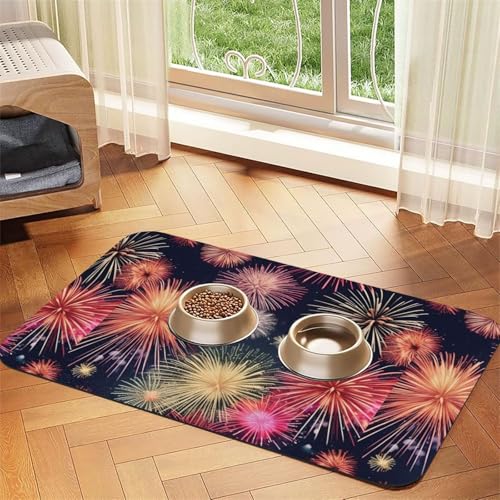 Saugfähige Leder-Tischdecke für Hunde und Katzen, Motiv: Feuerwerk, 4 mm dick, 60 x 40 cm von TTIGLHOH