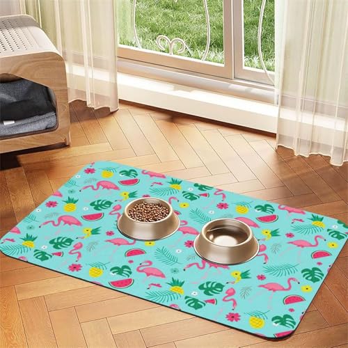 Saugfähige Leder-Tischdecke für Hunde und Katzen, Motiv: Flamingo, Eis, Obst, 4 mm dick von TTIGLHOH