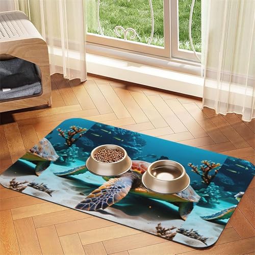 Saugfähige Leder-Tischdecke für Hunde und Katzen, Motiv: Meeresschildkröte, 60 x 40 cm, 4 mm dick von TTIGLHOH