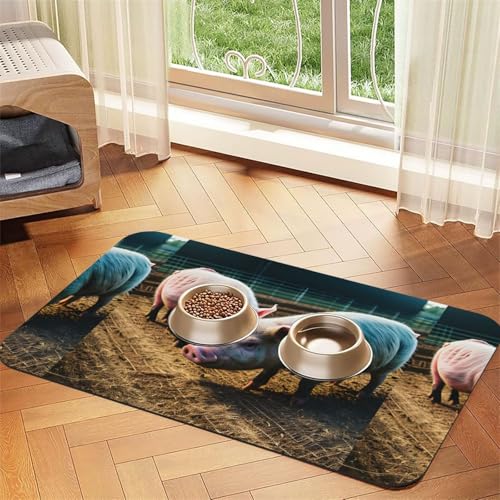 Saugfähige Leder-Tischdecke für Hunde und Katzen, Motiv: Schweine im Bauernhof, 60 x 40 cm, 4 mm dick von TTIGLHOH