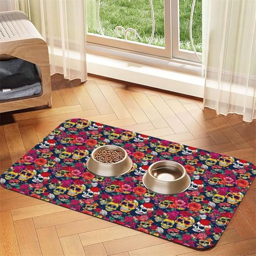 Saugfähige Leder-Tischdecke für Hunde und Katzen, Motiv: Zucker, Totenköpfe und Blumen, 60 x 40 cm, 4 mm dick Saugfähige Leder-Tischdecke für Hunde und Katzen, Motiv: Zucker, Totenköpfe und Blumen, 60 x 40 cm, 4 mm dick von TTIGLHOH