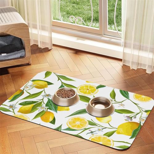 Saugfähige Leder-Tischdecke für Hunde und Katzen, Motiv: frische tropische Zitronen, 60 x 40 cm, 4 mm dick von TTIGLHOH