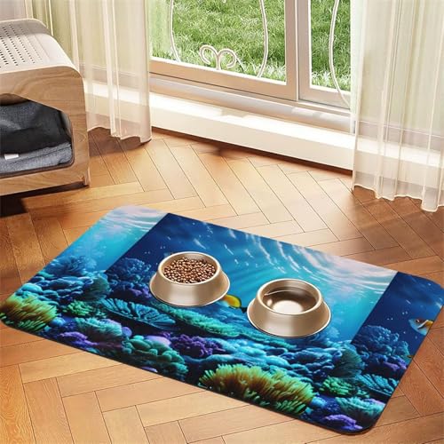 Saugfähige Leder-Tischdecke für Hunde und Katzen, Motiv: ruhige Unterwasserlandschaft, 60 x 40 cm, 4 mm dick von TTIGLHOH