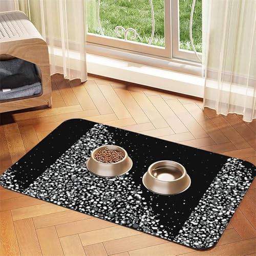 Saugfähige Leder-Tischdecke für Hunde und Katzen, mit Glitzer-Aufdruck, 4 mm dick, 60 x 40 cm, Schwarz / Weiß von TTIGLHOH