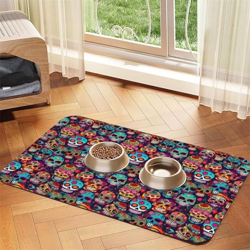 Saugfähige Leder-Tischdecke für Hunde und Katzen, mit Totenkopf-Motiv, 60 x 40 cm, 4 mm dick von TTIGLHOH