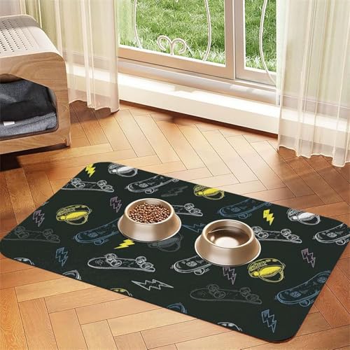 Saugfähige Leder-Tischdecke mit Graffiti-Skateboard-Druck, für Hunde und Katzen, Futtermatte, 60 x 40 cm, 4 mm dick von TTIGLHOH