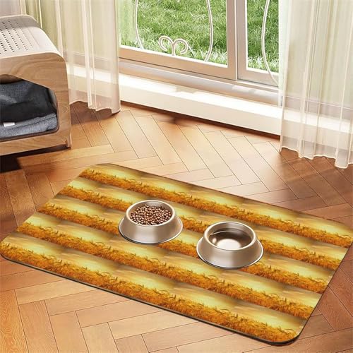Saugfähige Leder-Tischdecke mit Weizenfelddruck, für Hunde und Katzen, Futtermatte, 60 x 40 cm, 4 mm dick von TTIGLHOH
