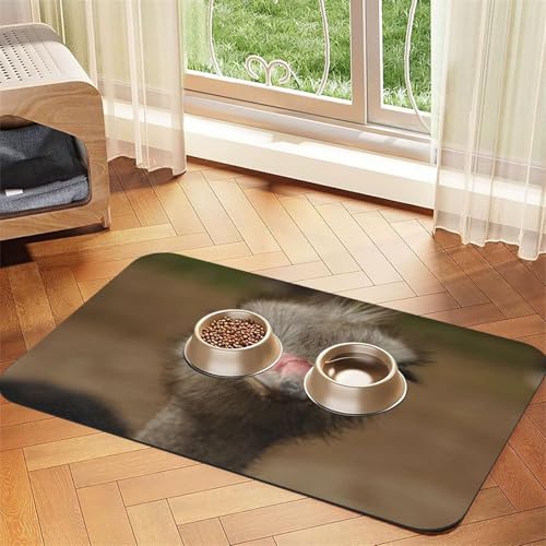 Saugfähige Leder-Tischdecke mit niedlichem Straußen-Druck, für Hunde und Katzen, Futtermatte, 60 x 40 cm, 4 mm dick von TTIGLHOH