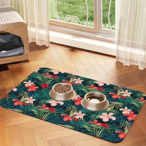 Sommer-Tischdecke mit hawaiianischem Druck, saugfähig, Leder, für Hunde und Katzen, Futtermatte, 60 x 40 cm, 4 mm dick von TTIGLHOH