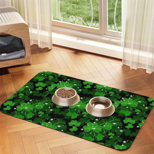St Patricks Day Haustier-Tischdecke mit Blättern, saugfähig, für Hunde und Katzen, Futtermatte, 60 x 40 cm, 4 mm dick von TTIGLHOH