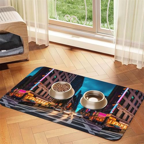 Streets Of New York City bedruckte Haustier-Tischdecke aus saugfähigem Leder für Hunde und Katzen, Futtermatte, 60 x 40 cm, 4 mm dick von TTIGLHOH
