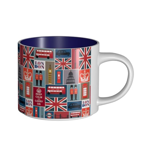 TTIGLHOH England-Symbole bedruckter Trinkbecher, große Kapazität, Keramikbecher, geeignet für Cafés, stabile Konstruktion, rutschfeste Unterseite TTIGLHOH England-Symbole bedruckter Trinkbecher, große Kapazität, Keramikbecher, geeignet für Cafés, stabile Konstruktion, rutschfeste Unterseite von TTIGLHOH