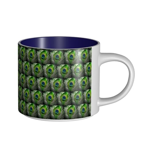 TTIGLHOH Grüne Pfauenfeder-Druck-Trinkbecher mit großem Fassungsvermögen, Keramikbecher, geeignet für Cafés, stabile Konstruktion, rutschfeste Unterseite TTIGLHOH Grüne Pfauenfeder-Druck-Trinkbecher mit großem Fassungsvermögen, Keramikbecher, geeignet für Cafés, stabile Konstruktion, rutschfeste Unterseite von TTIGLHOH