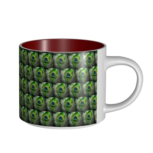 TTIGLHOH Grüne Pfauenfeder-Druck-Trinkbecher mit großem Fassungsvermögen, Keramikbecher, geeignet für Cafés, stabile Konstruktion, rutschfeste Unterseite TTIGLHOH Grüne Pfauenfeder-Druck-Trinkbecher mit großem Fassungsvermögen, Keramikbecher, geeignet für Cafés, stabile Konstruktion, rutschfeste Unterseite von TTIGLHOH