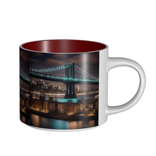 TTIGLHOH New York Manhattan Bridge Night Printing Trinkbecher Große Kapazität Keramikbecher Geeignet für Cafés Stabile Konstruktion Rutschfeste Unterseite von TTIGLHOH
