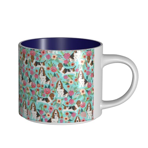 TTIGLHOH Sweet Basset Hound Florals Printing Trinkbecher mit großem Fassungsvermögen, Keramikbecher, geeignet für Cafés, stabile Konstruktion, rutschfeste Unterseite TTIGLHOH Sweet Basset Hound Florals Printing Trinkbecher mit großem Fassungsvermögen, Keramikbecher, geeignet für Cafés, stabile Konstruktion, rutschfeste Unterseite von TTIGLHOH
