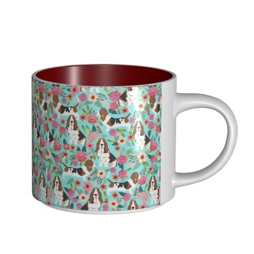 TTIGLHOH Sweet Basset Hound Florals Printing Trinkbecher mit großem Fassungsvermögen, Keramikbecher, geeignet für Cafés, stabile Konstruktion, rutschfeste Unterseite TTIGLHOH Sweet Basset Hound Florals Printing Trinkbecher mit großem Fassungsvermögen, Keramikbecher, geeignet für Cafés, stabile Konstruktion, rutschfeste Unterseite von TTIGLHOH