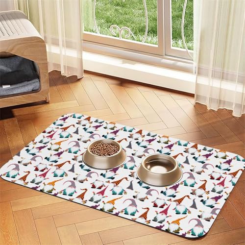 Weihnachtliche Tischdecke mit lustigem Zwergen-Druck, saugfähig, Leder, für Hunde und Katzen, Futtermatte, 60 x 40 cm, 4 mm dick von TTIGLHOH
