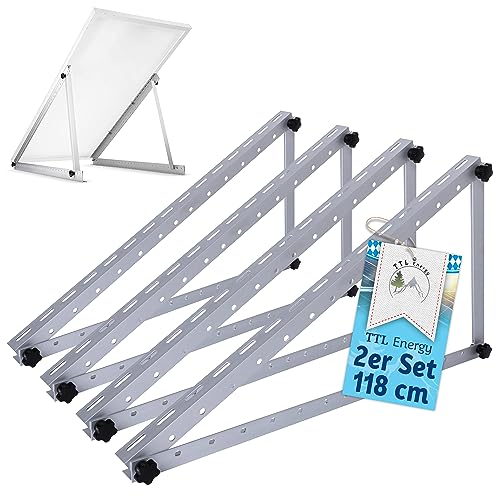 TTL Energy Solarmodul Halterung Alu 118 cm 46“ 4er Set 2 Paar - bis 600W - 0-90° Winkel einstellbar Montage & Befestigungs Set für Flachdach Aufständerung Balkonkraftwerk Solarpanel auf Dach von TTL Commerce