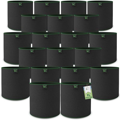 TTL Garden 20x 1L Pflanzsack aus Vlies Stoff - Stofftopf 20er Set 1 Liter Anzucht & Aufzucht Pflanztaschen 300 g/m² Filz & Vliesstoff - H12 x Ø10 cm Pflanzgefäß Pflanzbeutel Wachstumstasche von TTL Commerce