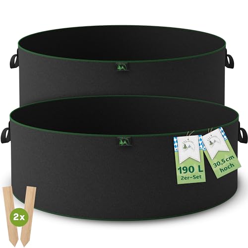 TTL Garden 2X 190L Hochbeet Pflanzsack aus Vliesstoff - 2er Set 190 Liter Filz Hochbeet Pflanzsäcke Ø 92 x H 30,5 cm 300 g/m² Filz & Vliesstoff -Stoffbeet für Terrasse Gewächshaus & Garten von TTL Commerce