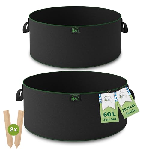 TTL Garden 2X 60L Hochbeet Pflanzsack aus Vliesstoff - 2er Set 60 Liter Filz Hochbeet Pflanzsäcke Ø 50 x H 30,5 cm 300 g/m² Filz & Vliesstoff Stoffbeet für Balkon Terrasse Gewächshaus & Garten von TTL Commerce