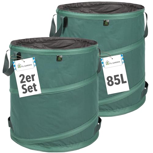 TTL Garden 2x 85L Premium Pop Up Gartensack - 220gsm 600D Oxford Gewebe selbstaufstellend extra robust & wasserfest - 2er Set 85 Liter – Gartenabfallsack Laubsack Sack für Gartenschnitt faltbar von TTL Commerce