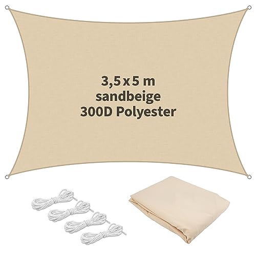 TTL Garden 3,5x5m Sonnensegel Rechteck Sand-beige - Premium Polyester 300D 160g/m² 93% Abschattung - reißfest & robust Sonnenschutz & Wetterschutz für Garten, Balkon & Terrasse, mit 4X Schnur 1,5m von TTL Commerce