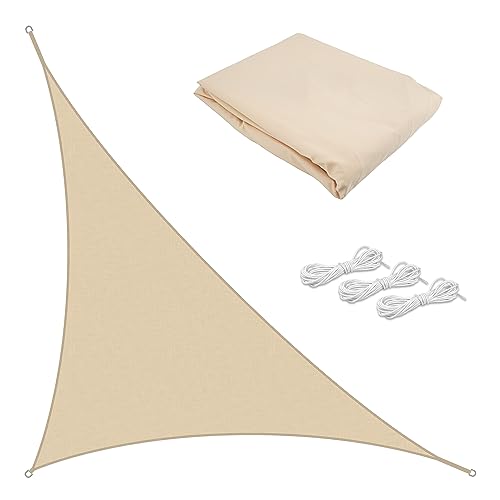 TTL Garden 4,2x4,2x6m Sonnensegel Dreieck rechtwinklig Sand-beige - Premium Polyester 300D 160g/m² 93% Abschattung - Sonnenschutz & Wetterschutz für Garten, Balkon & Terrasse, mit 3X Schnur 1,5m von TTL Commerce