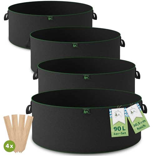 TTL Garden 4X 90L Hochbeet Pflanzsack aus Vliesstoff - 4er Set 90 Liter Filz Hochbeet Pflanzsäcke Ø 60 x H 30,5 cm 300 g/m² Filz & Vliesstoff Stoffbeet für Balkon Terrasse Gewächshaus & Garten von TTL Commerce